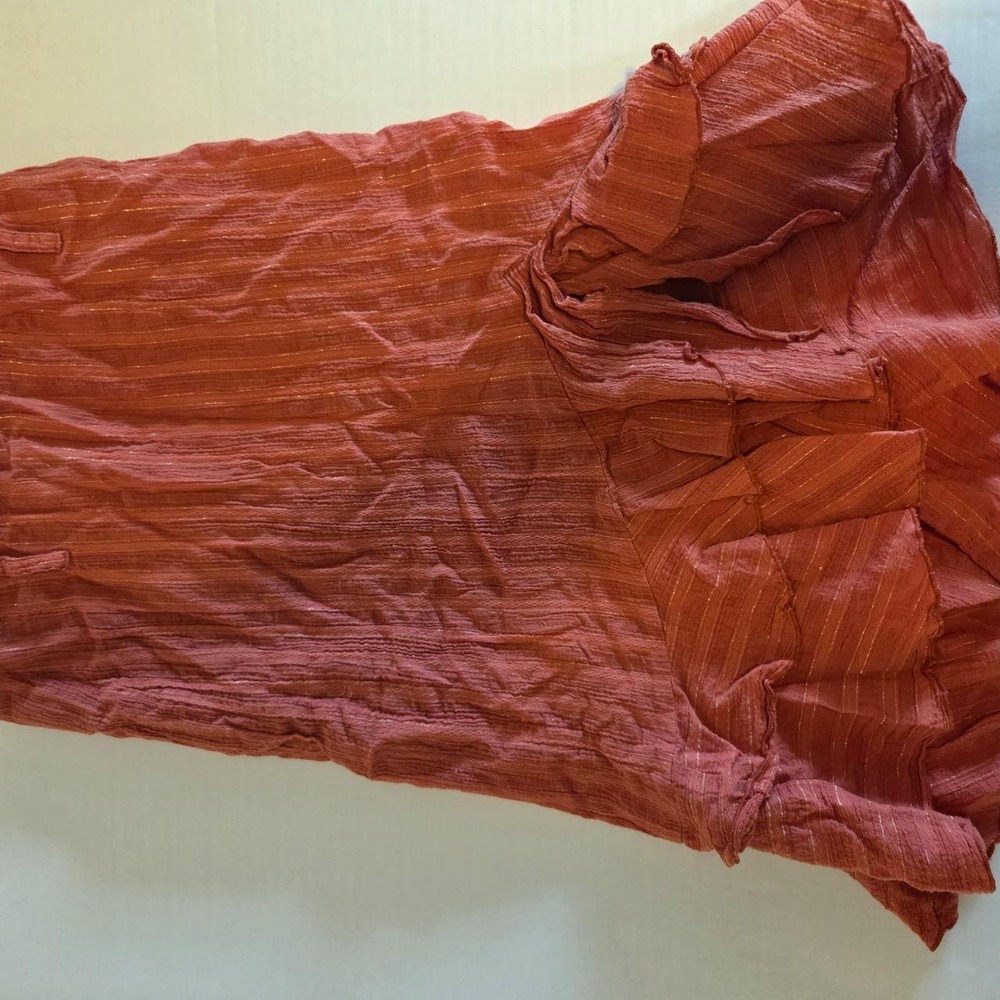 Byer California Womens Large Rust Terracotta Metallic Stripe Tiered Maxi Skirt - Picture 1 of 4